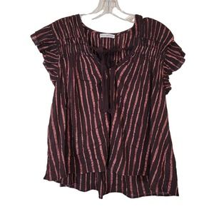 Ulla Johnson Bria Ruffled Metallic Striped Cotton and Lurex-Blend Top Size 6